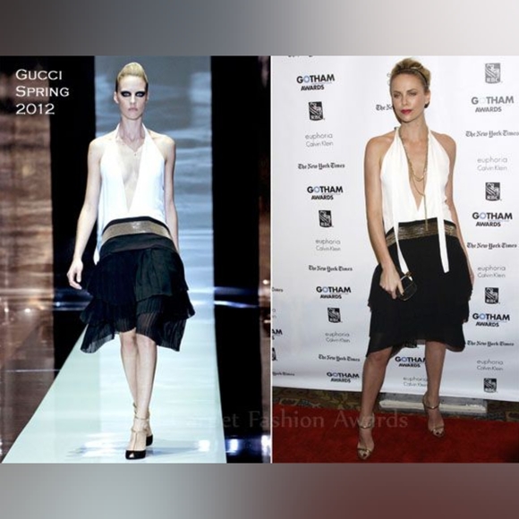 VINTAGE GUCCI Spring 2012 Drop Waist Dress Black White & Gold Size 40 - Picture 1 of 11